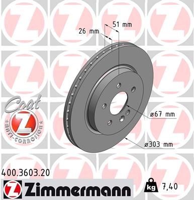 Bremseskive ZIMMERMANN 400.3603.20 Bremseskive ZIMMERMANN 400.3603.20