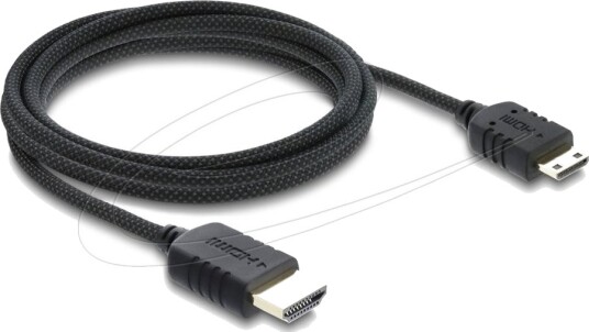 Delock Ultra High Speed Hdmi-Kabel Hdmi Hann Til 19 Pin Mini Hdmi Type C Hann 2 M Tredobbeltskjermet Koaksial Svart 8 K 60 Hz 7680 X 4320 Støtte 5 K 120 Hz 5120 X 2880 Støtte 4 K 240 Hz 3840 X 2160 Støtte Earc Båndbredde På 4