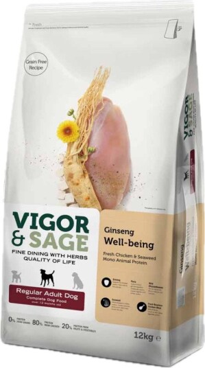 Vigor & Sage Well-Being Ginseng Regular Adult Tørrfôr til Hund 12 kg Vigor & Sage Well-Being Ginseng Regular Adult Tørrfôr til Hund 12 kg