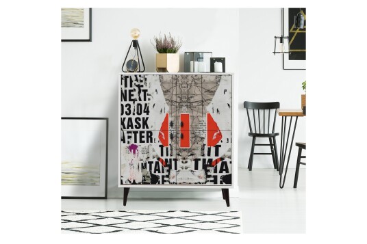 Kommode 95x111 cm   Hvit/Svart/Rød
