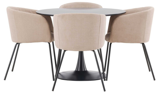 Venture Design Glade & Berit spisegruppe Beige/svart 4 stoler & bord 100 cm