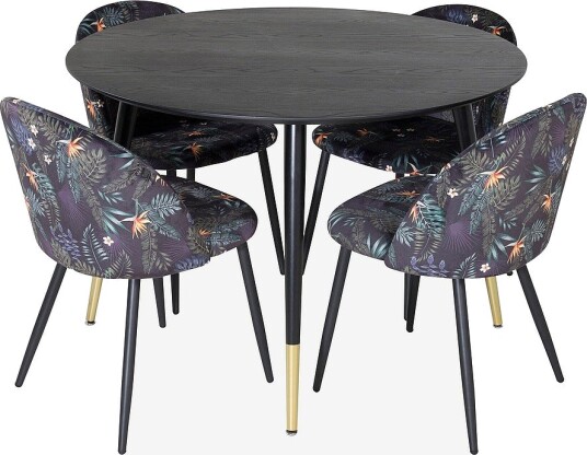 Venture Home Spisegruppe Dipp med 4 stk stoler Velvet Svart Venture Home Spisegruppe Dipp med 4 stk stoler Velvet Svart