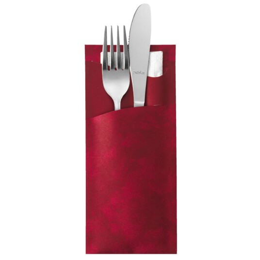DUNI Bestikklomme; 8.5x19 cm (BxL); Vinrød/Kremhvit; 100 Stykk / Forpakning DUNI Bestikklomme; 8.5x19 cm (BxL); Vinrød/Kremhvit; 100 Stykk / Forpakning