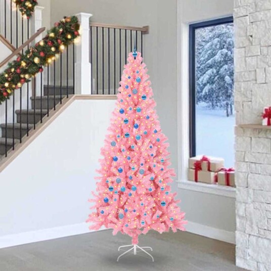 Juletre med 300 LED med stativ Rosa 240 cm PVC Juletre med 300 LED med stativ Rosa 240 cm PVC