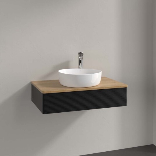 Villeroy & Boch Antao Servantskap med 1 skuff 80x50x19 cm m/lys Sort Matt/Eik