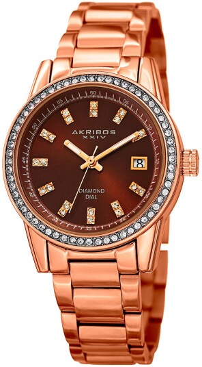 Akribos XXIV Dameklokke AK928RGBR Brun/Rose gulltonet stål Ø36 mm Akribos XXIV Dameklokke AK928RGBR Brun/Rose gulltonet stål Ø36 mm