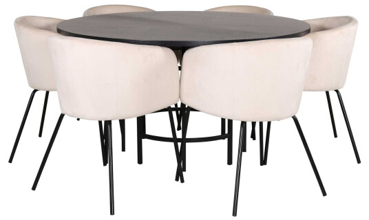 Venture Design Copenhagen & Berit spisegruppe Beige/svart 6 stoler & bord 140 cm