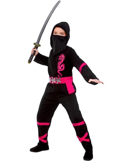 Wicked Costumes Ltd Svart/Rosa Power Ninja Barn Karnevalskostyme  Small