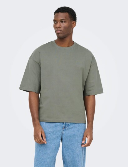 ONLY & SONS Onsfred Rlx Ss Crop Tee   Khaki green   XXL