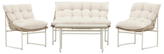 Venture Design Tina sofagruppe Beige/natur med beige pute 2 seters sofa 2 lenestoler & bord 95 x 50 cm Gjennomsiktig