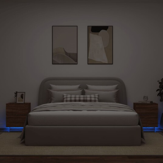 Nattbord med LED 2 stk brun eik konstruert tre 8721012253322 Nattbord med LED 2 stk brun eik konstruert tre 8721012253322