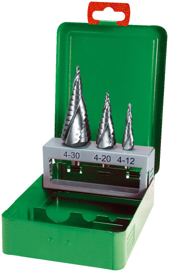 DJ TOOLS trappborsett HSS 4-30 mm, ståleske 3 stk