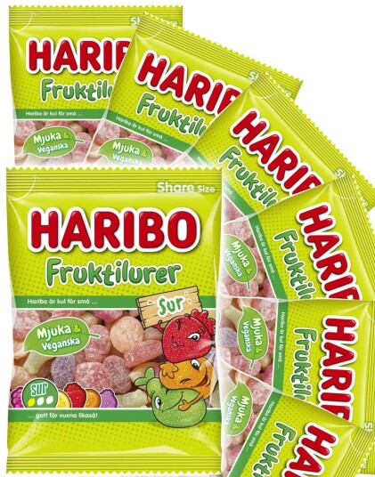 24 stk Haribo Fruktilurer Sure Vingummi i Hel Eske 1800 gram 24 stk Haribo Fruktilurer Sure Vingummi i Hel Eske 1800 gram