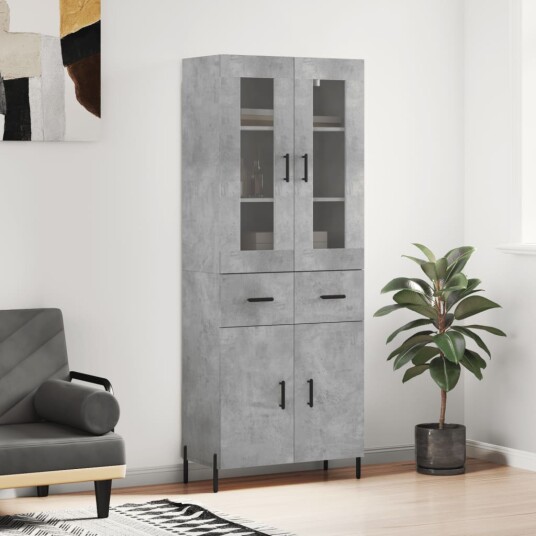 Highboard betonggrå 69,5x34x180 cm konstruert tre Highboard betonggrå 69,5x34x180 cm konstruert tre