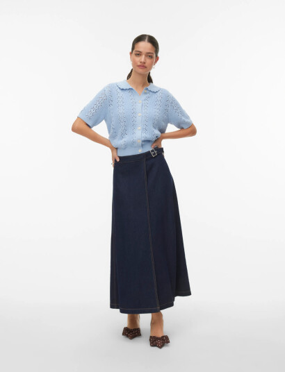 Vero Moda Vmdaria Ss Poloneck Cardigan   Blue   XS