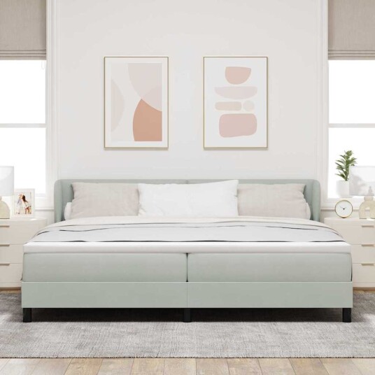 Box Spring Seng Med Madrass Lysegrå 200x200 cm Fløyel