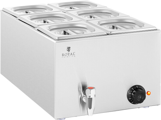 Royal Catering Bain marie - 600 W - 6 GN 1/6 - Trykk 10012620