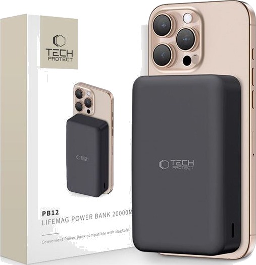 Tech-Protect PB12 LifeMag 20000 mAh MagSafe Powerbank Svart Tech-Protect PB12 LifeMag 20000 mAh MagSafe Powerbank Svart
