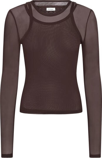 NOISY MAY Nmjudith L/S Doublelayer Mesh Top Tnt/14   Brown   M