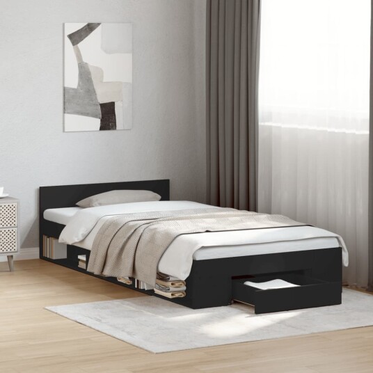  Sengeramme med skuff svart 90x190 cm konstruert tre 8721102624377