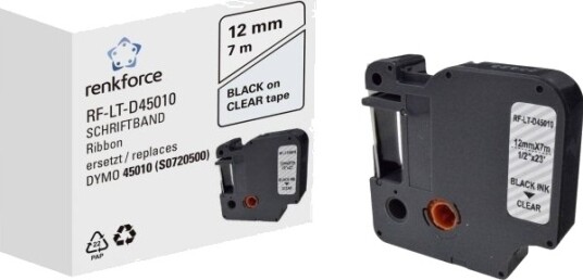 Renkforce Rf 6027820 Svart På Gjennomsiktig Permanent Akryl Kontinuerlig Etikett D1 Sort Dymo