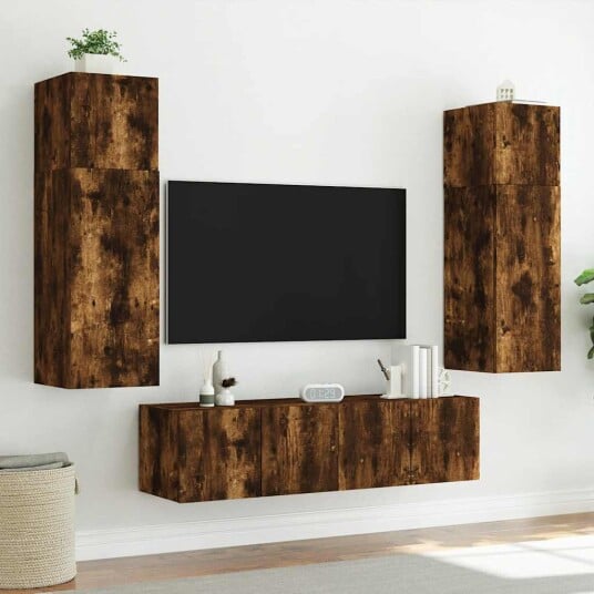 vidaXL Vegghengt TV-benk med LED røkt eik 80x35x31 cm 8721012258730