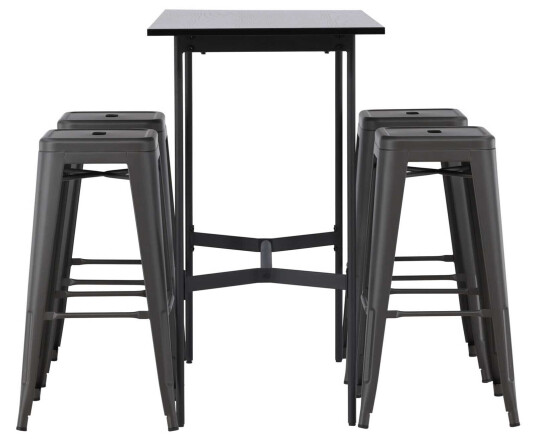 Venture Design Rax & Tempe bargruppe Mørkegrå/svart 4 stoler & bord 120 x 60 cm