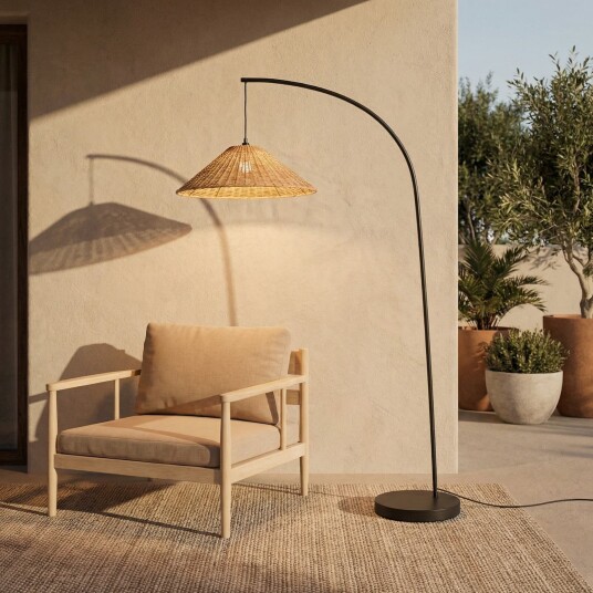 Taniola utendørs gulvlampe, 195 cm, E27, konisk, rotting, IP44 - Lucande - Terrasse - Rustikk - Tre - Med en lyskilde