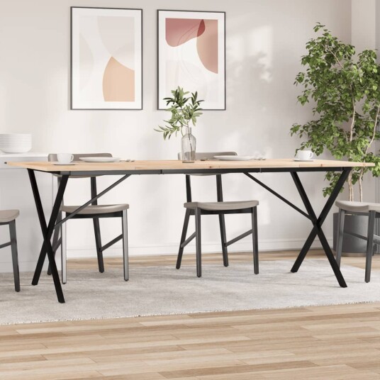 Spisebord X-ramme 200x100x75 cm heltre furu og støpejern 3282701
