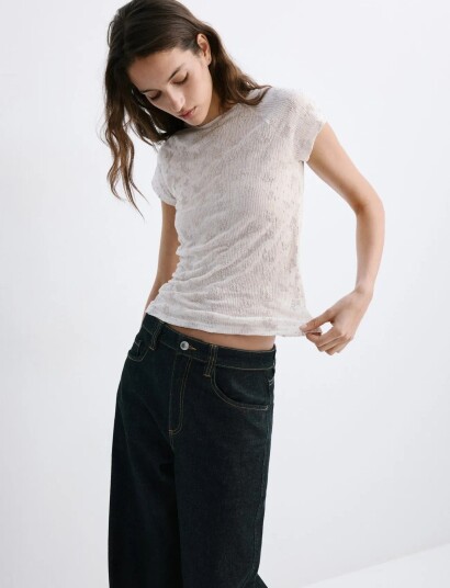 Mango T Shirt With Raised Embroidered Details Beige M Mango T Shirt With Raised Embroidered Details Beige M