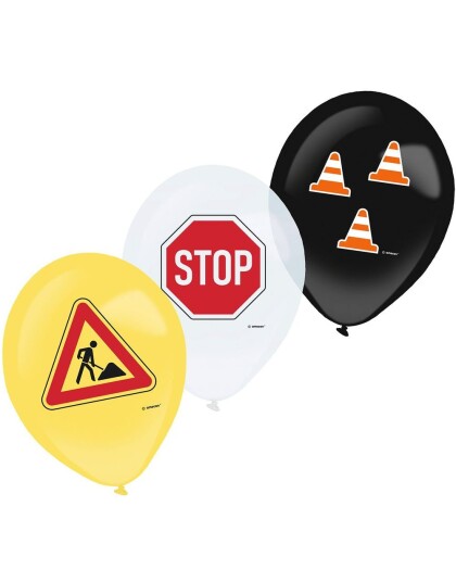 6 stk 27 cm Ballonger med Motiv av Byggeplass Construction Party