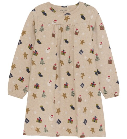 Minymo Nightdress Ls Aop Beige 116