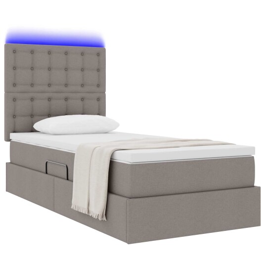 Seng med lagring og LED med LED Gråbrun 90 x 200 cm Polyester