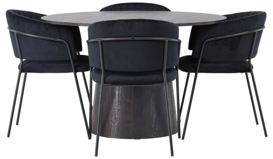 Venture Design Lanzo & Selma spisegruppe Svart/svart 4 stoler & bord 120 cm