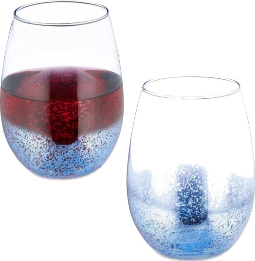 Stemløse vinglass sett med 2 blå