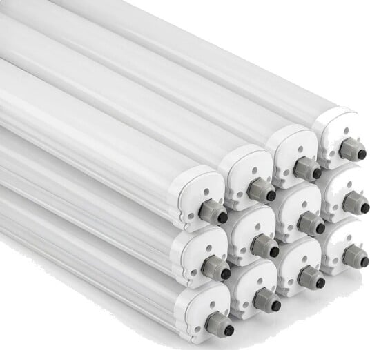 V Tac 12 stk. V Tac vanntett 36W komplett LED armatur   120 cm 120lm/W gjennomgangskoblet IP65 230V   Dimbar : Ikke dimbar Kulør : Nøytral