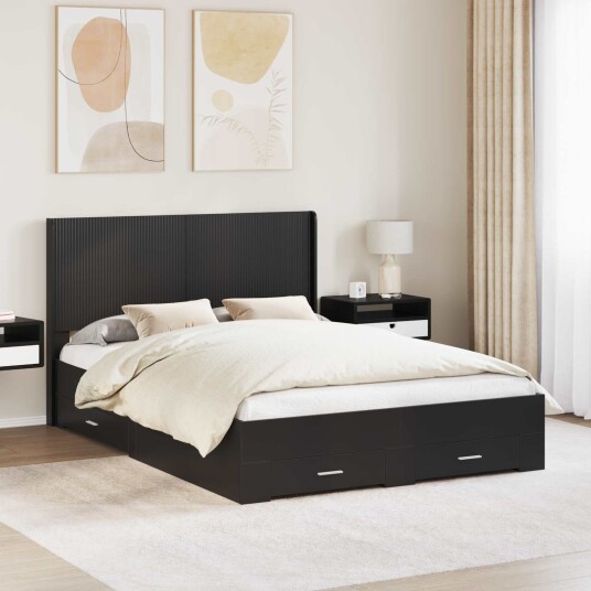 vidaXL Sengramme med oppbevaring og hodegavl Svart 135 x 190 cm