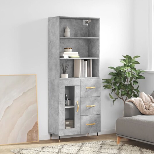 vidaXL Highboard betong grå 69,5x34x180 cm konstruert tre 8720845928568