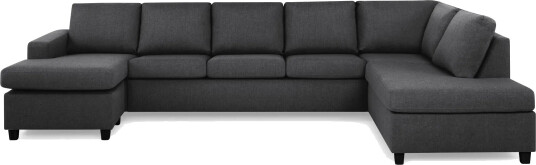 Crazy 5 seters Høyrevendt U formet X Large Sofa med Divan og Sjeselong i Stoff Mørk grå