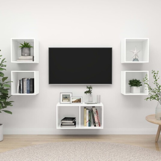 TV benksett 5 deler hvit konstruert tre