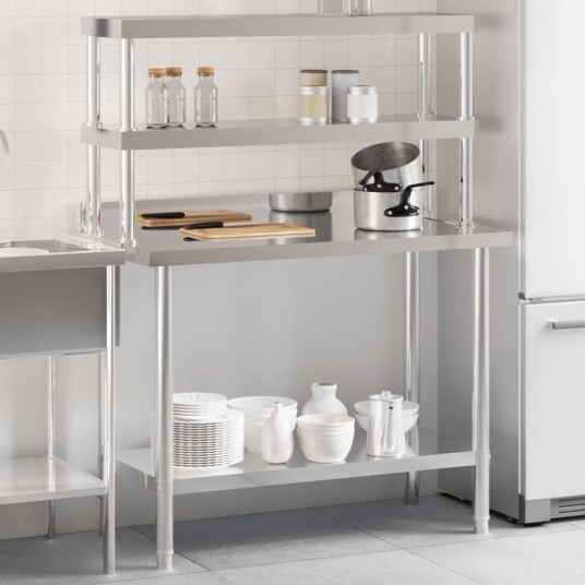 Kjøkkenbenk med overhylle 110x55x150 cm rustfritt stål Kjøkkenbenk med overhylle 110x55x150 cm rustfritt stål