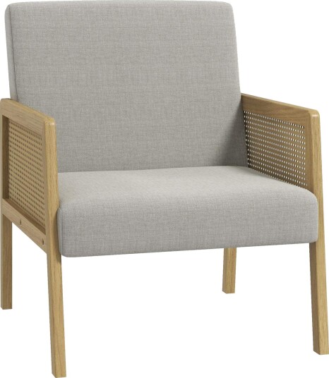 Accent lenestol i rottinglook med armlener trukket med lin