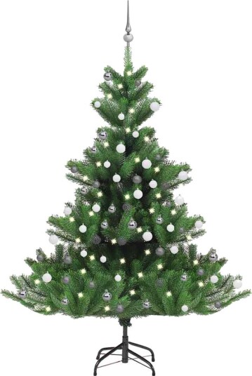 vidaXL Nordmann kunstig juletre med LED og kulesett gran grønn 180 cm