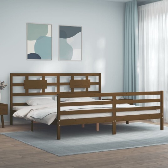 vidaXL Sengeramme med hodegavl honningbrun 200x200 cm heltre