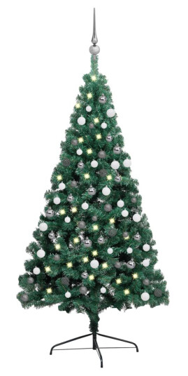 vidaXL Kunstig halvt juletre med LED og kulesett 120 cm grønn