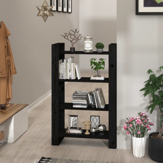 vidaXL Bokhylle/romdeler svart 80x35x125 cm heltre furu vidaXL Bokhylle/romdeler svart 80x35x125 cm heltre furu