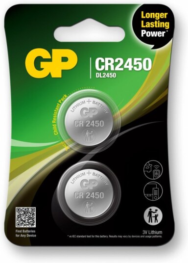 GP CR2450 3V Litium Knappcellebatteri, 2-pakning med 600 mAh GP CR2450 3V Litium Knappcellebatteri, 2-pakning med 600 mAh