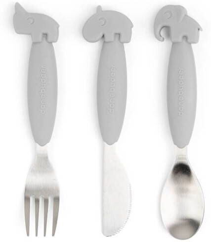 Done By Deer Bestikk Easygrip Cutlery Set Deer Friends Grey