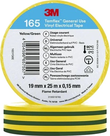 3M 165Yg6e 1 Stykker Grønn/Gul Pvc 600 V Blister 25 M