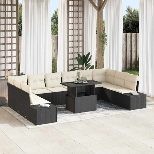 vidaXL Hagesofa Set 11 stk. Svart og krem polyrotting
